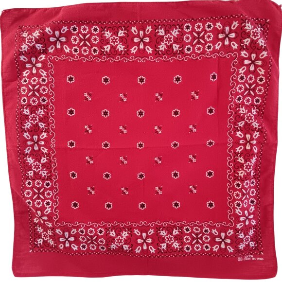 Vintage Hanky Red Paisley Bandana 20x19" All Cotton Western Cowgirl Cowboy - Picture 2 of 6